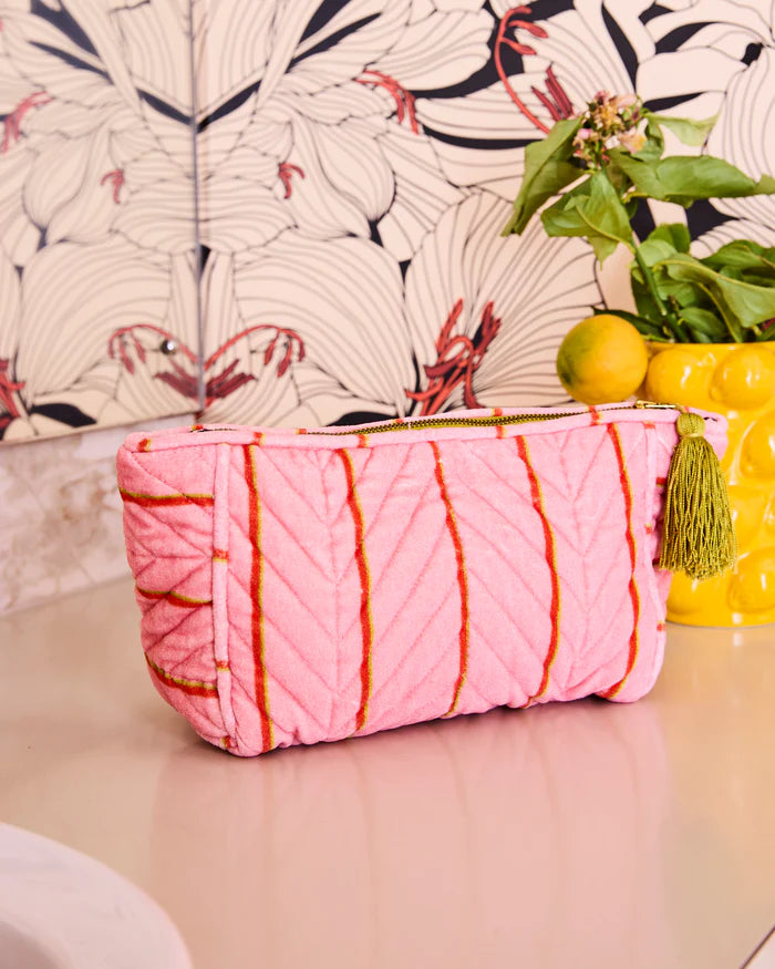 Kip & Co Wategos Soiree Stripe Velvet Toiletry Bag | Pink