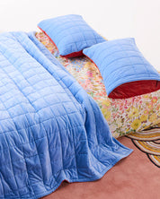 Kip & Co Blue Robin Velvet Quilted Bedspread | Blue Red