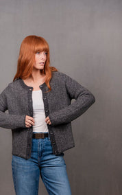 Bridge & Lord Links Stripe Cardi | Mid Grey