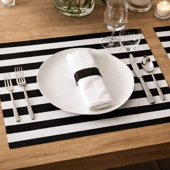 Paper Placemats | Black White Stripe Pack Of 30