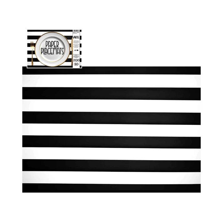 Paper Placemats | Black White Stripe Pack Of 30