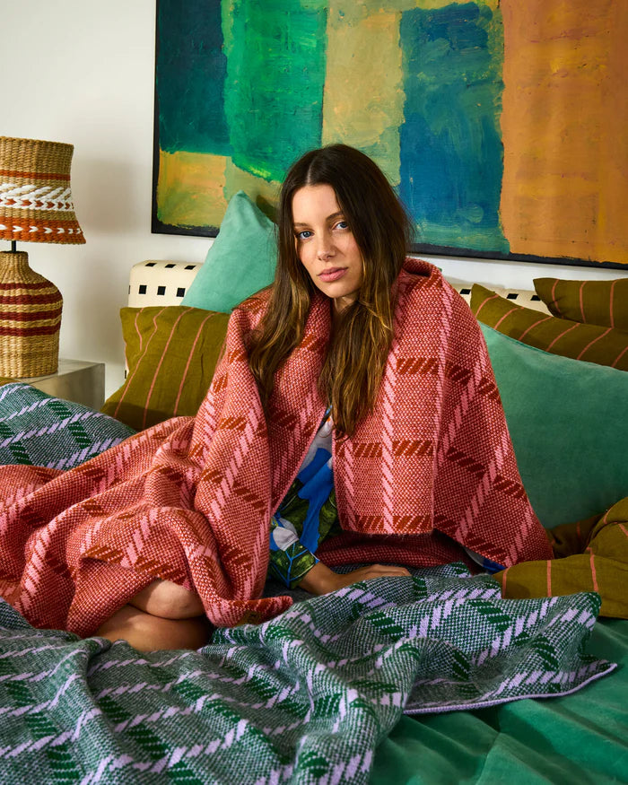 Kip & Co Creme Brulee Check Blanket | Candy Pink