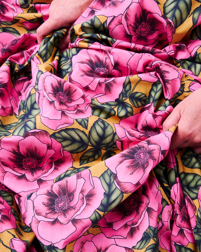 Kip & Co Golden Peony Organic Cotton Flat Sheet | Queen