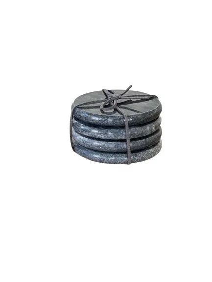 Round Marble Coasters Set of 4 | Dark Grey Black