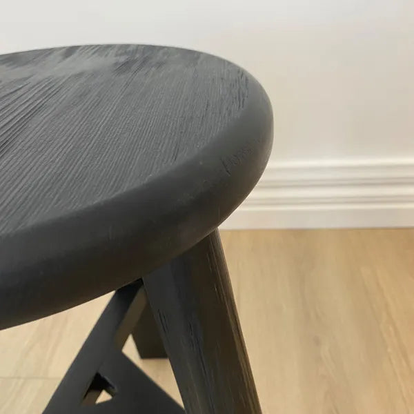 Capulet Small Round Reclaimed Teak Tripod Stool | Black