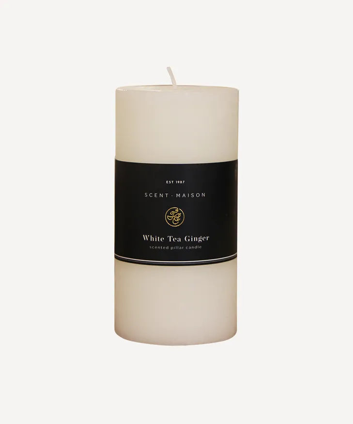 French Country Maison Pillar Candle White Tea Ginger Medium