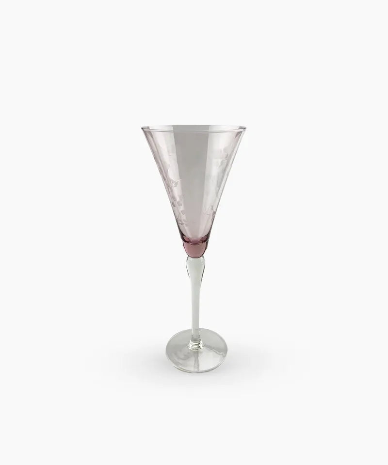 French Country Floral Etched Wine Glass | Tall Pink