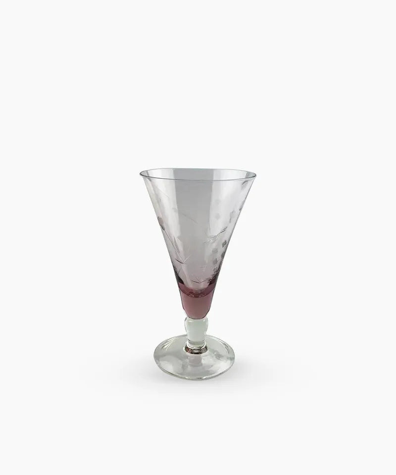 French Country Floral Etched Wine Glass | Short Pink