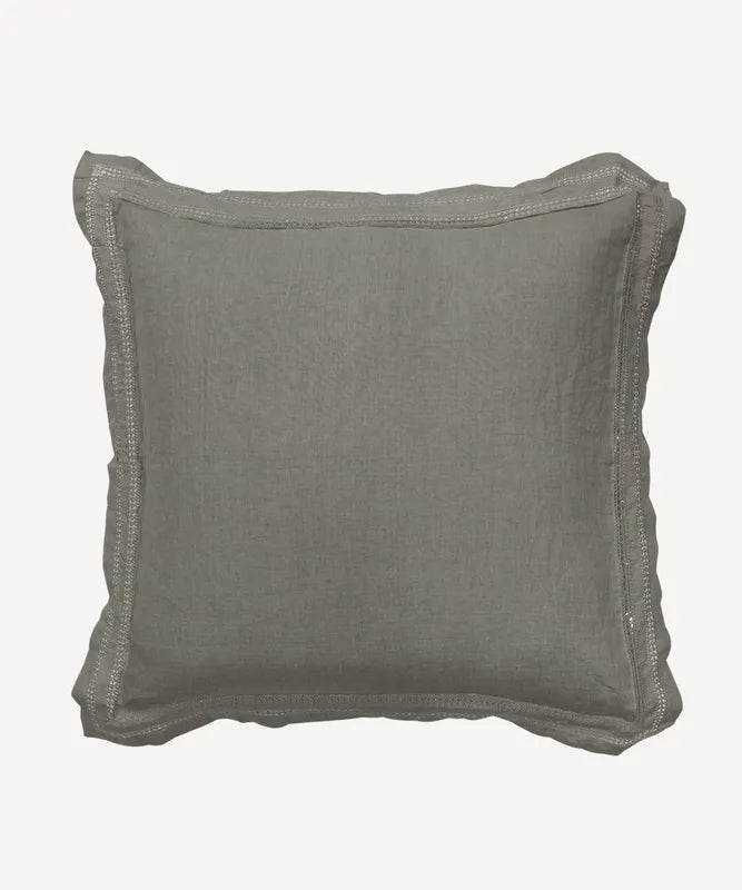 French Country Emilie Linen Euro Pillow Cover | Fog