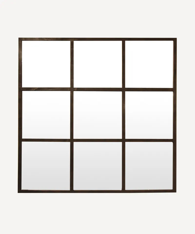 French Country Square Iron Grid Mirror | Antique Black
