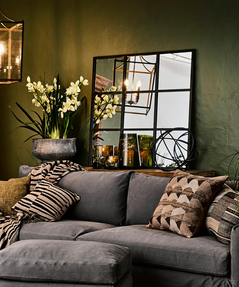 French Country Square Iron Grid Mirror | Antique Black
