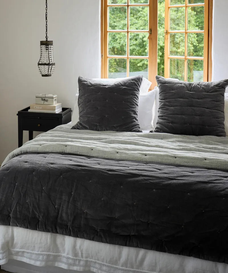 French Country Coal Velvet Bedspread | Queen