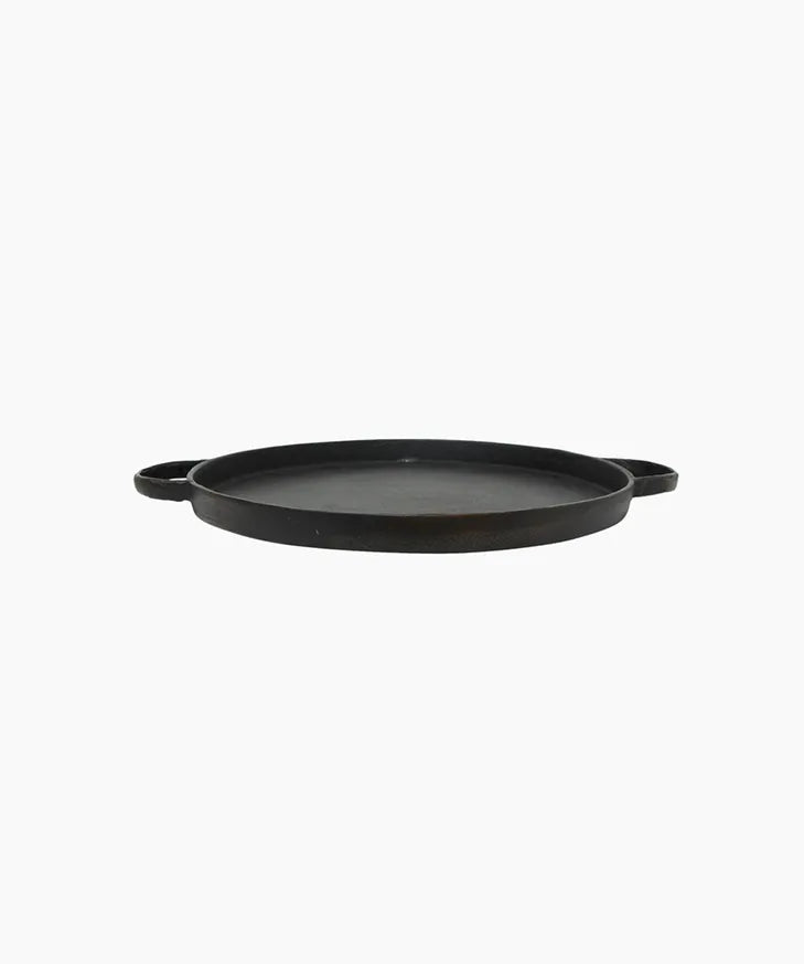 French Country Balto Round Iron Tray With Handles | Black