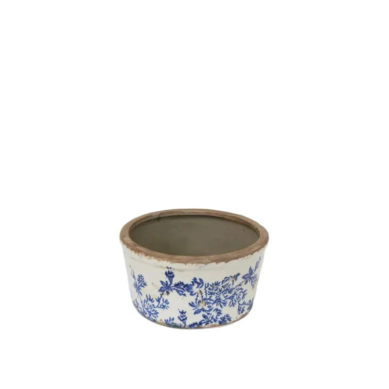 French Country Blue Floral Wide Pot | Small