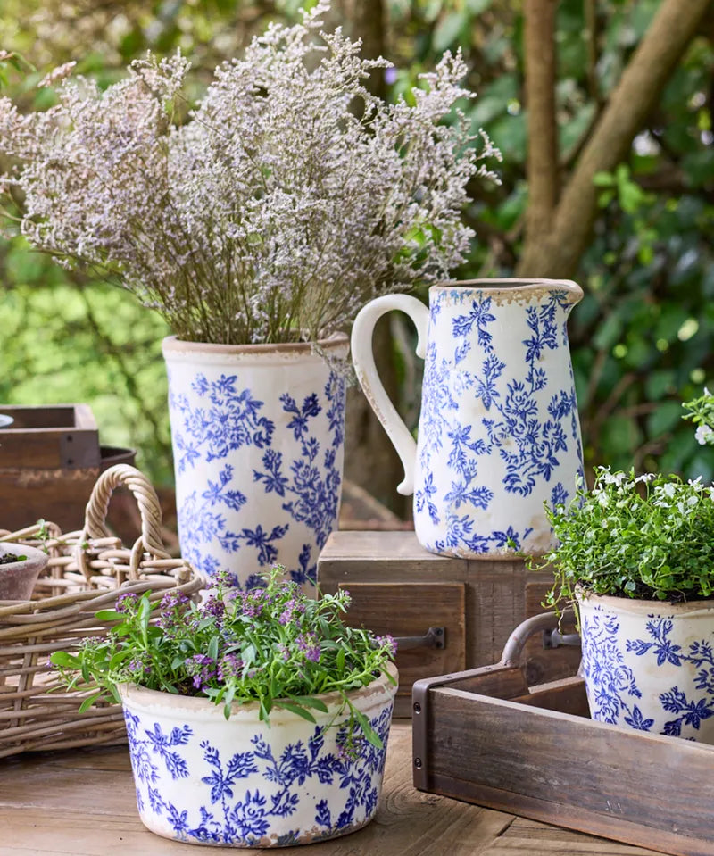 French Country Blue Floral Vase | 30.5cm H