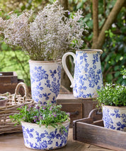 French Country Blue Floral Wide Pot | Small