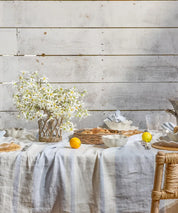 French Country Stripe Linen Tablecloth | Pale Blue Large