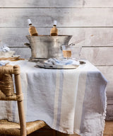 French Country Stripe Linen Tablecloth | Pale Blue Small