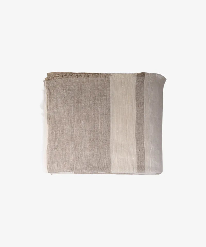 French Country Stripe Linen Tablecloth | Stone Large