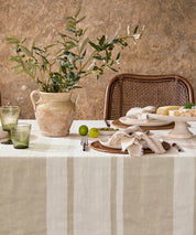 French Country Stripe Linen Tablecloth | Stone Small