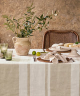 French Country Stripe Linen Tablecloth | Stone Small