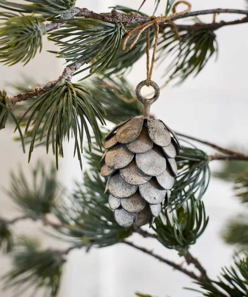 French Country Hanging Pinecone | Short Ash Grey