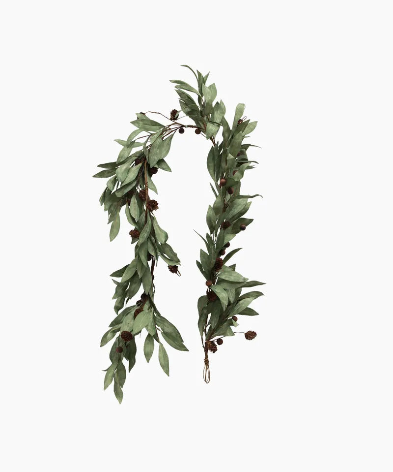 French Country Eucalyptus & Brown Wood Berry Garland | Large