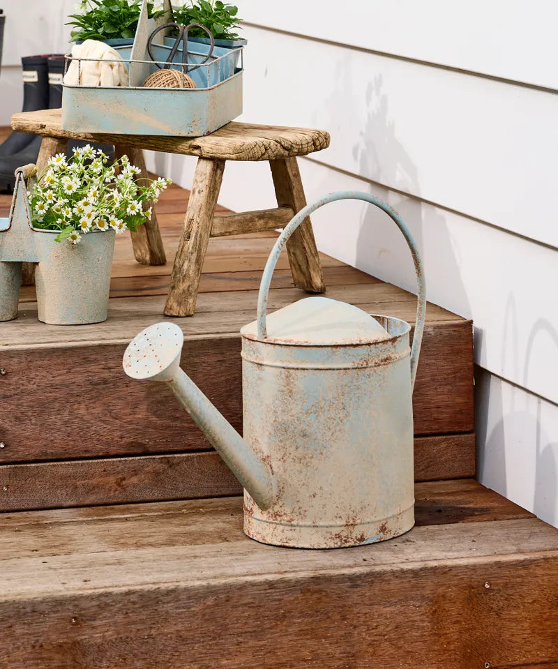 French Country Vintage Metal Watering Can | Antique Blue