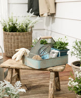 French Country Vintage Metal Garden Tool Crate | Antique Blue