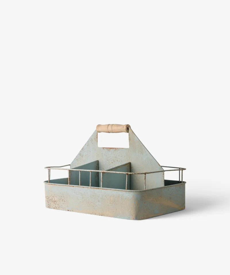 French Country Vintage Metal Garden Tool Crate | Antique Blue