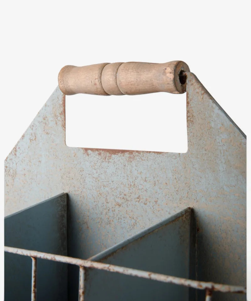 French Country Vintage Metal Garden Tool Crate | Antique Blue