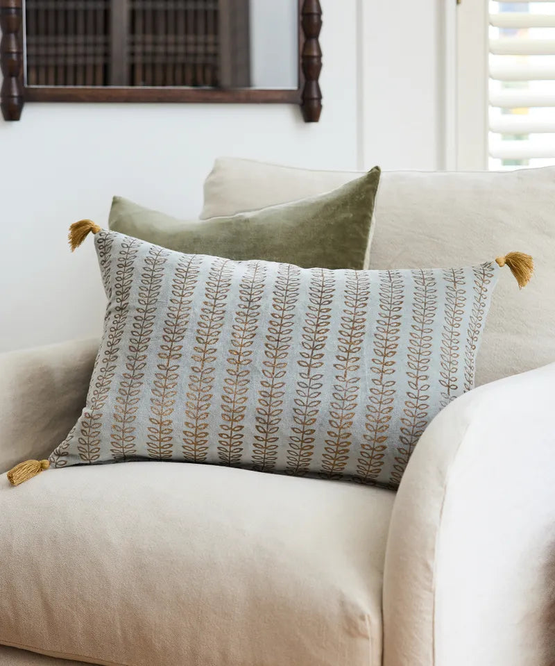 French Country Leaf Handblock Velvet Cushion Cover | Cover Only