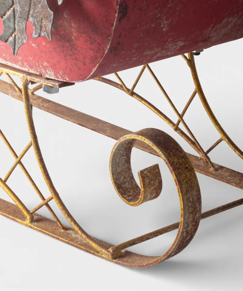 French Country Holly Santa Sleigh | Rustic