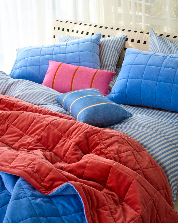 Kip & Co Blue Robin Velvet Quilted Bedspread | Blue Red