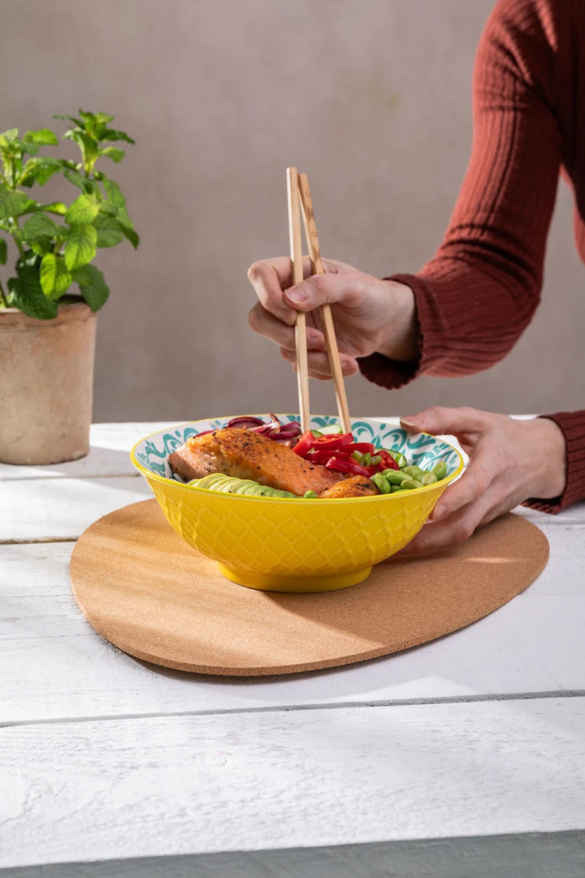 Mikasa Ramen Bowl 21cm | Yellow Blue Geometric