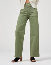 Dricoper Carrie Oil Wide Straight Leg Jeans | Green