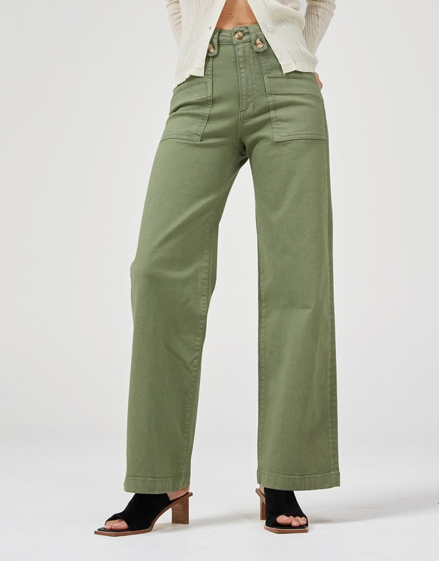 Dricoper Carrie Oil Wide Straight Leg Jeans | Green