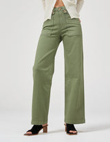 Dricoper Carrie Oil Wide Straight Leg Jeans | Green