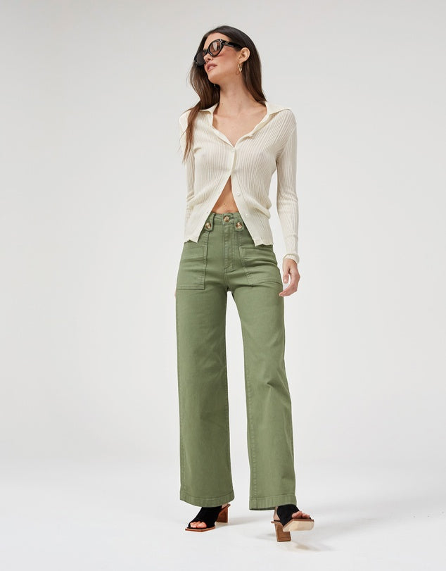 Dricoper Carrie Oil Wide Straight Leg Jeans | Green