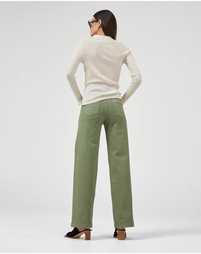 Dricoper Carrie Oil Wide Straight Leg Jeans | Green