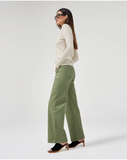 Dricoper Carrie Oil Wide Straight Leg Jeans | Green