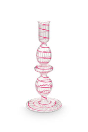 Crave Glass Candle  Holder Pink Swirl | 20cm