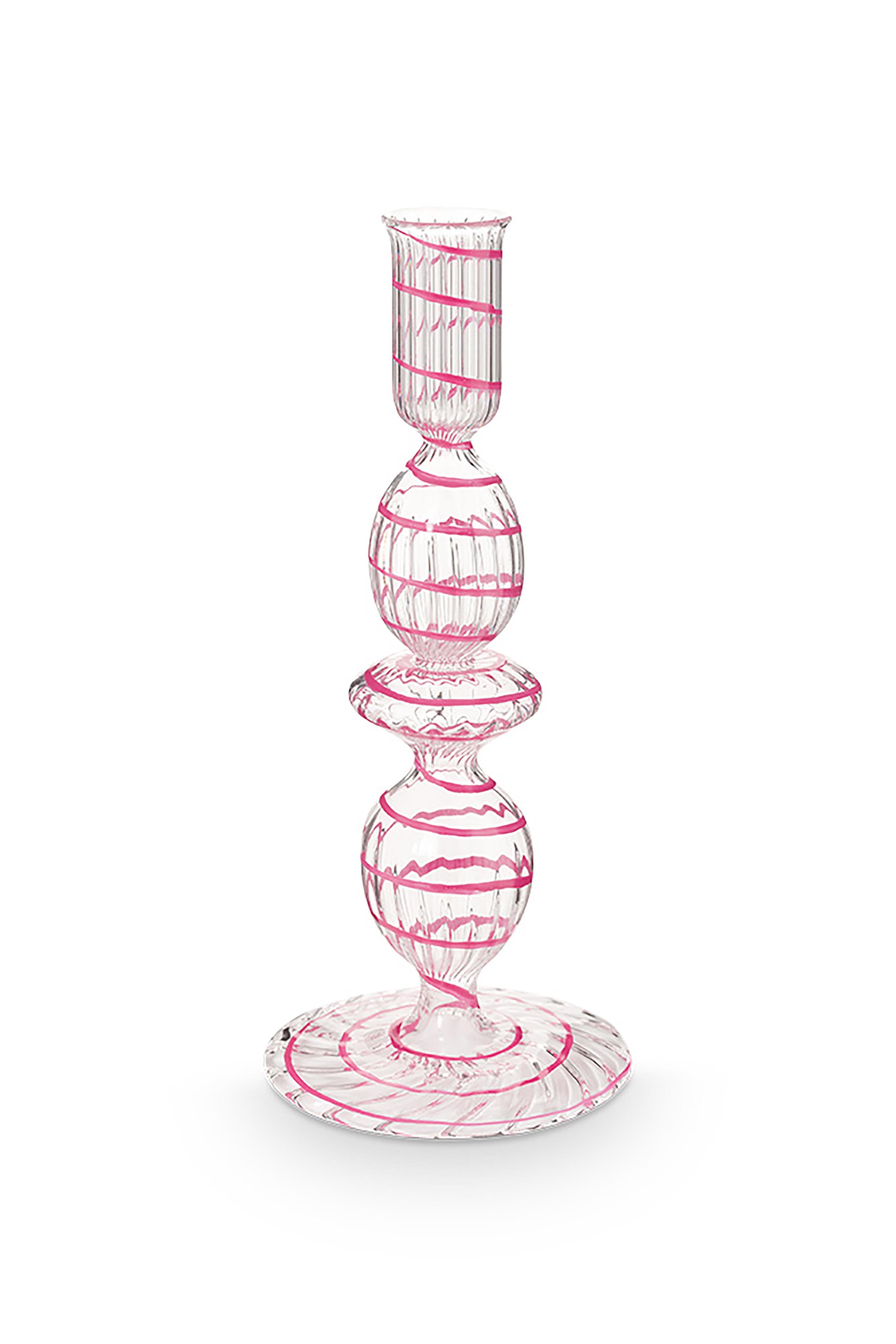 Crave Glass Candle  Holder Pink Swirl | 20cm