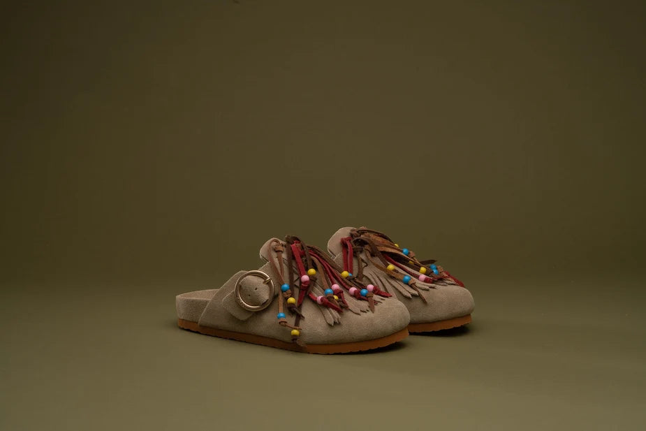 ASFVLT Flair Slide Mule | Sand Fringe