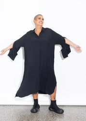 LaLA Buttons Shirt Dress | Black