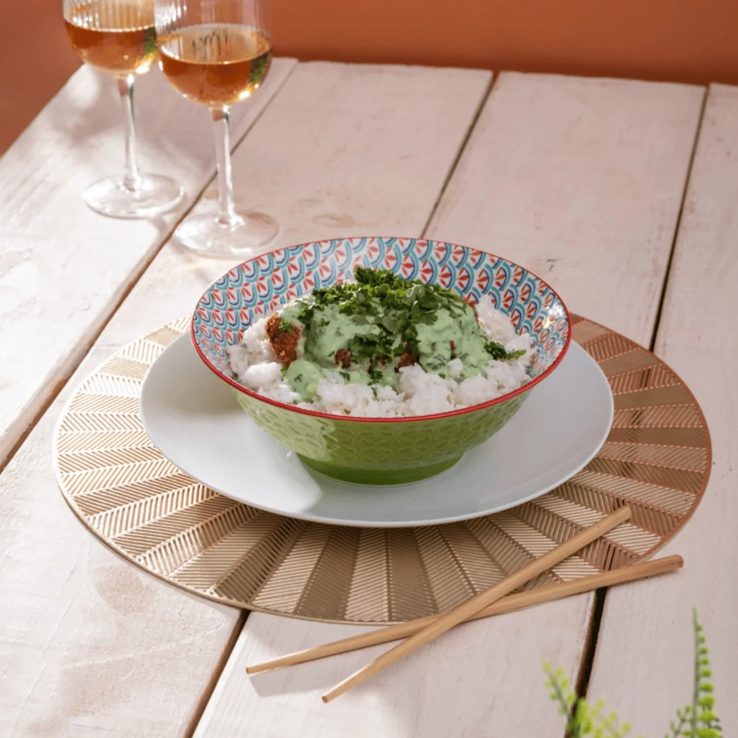 Mikasa Ramen Bowl 21cm | Green Blue Geometric