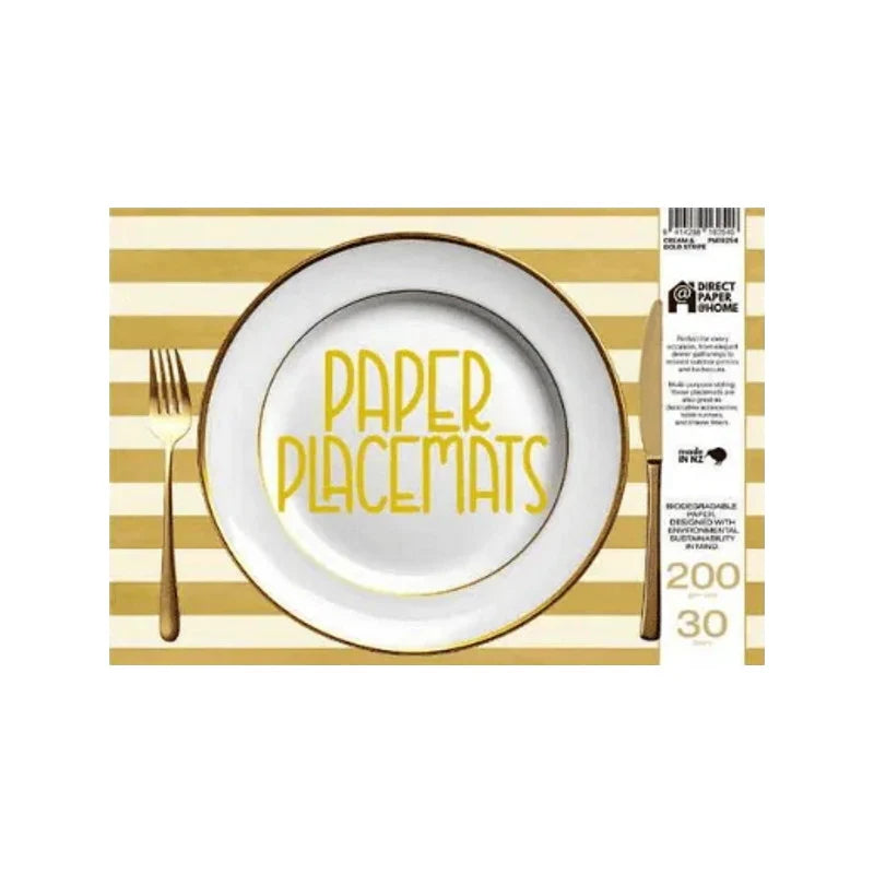 Paper Placemats | Cream Gold Stripe Pack Of 30