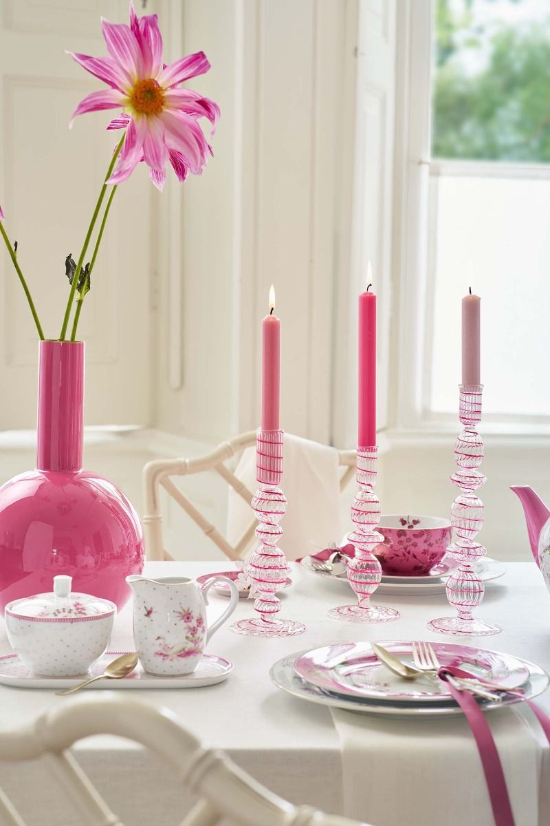 Crave Glass Candle  Holder Pink Swirl | 22cm