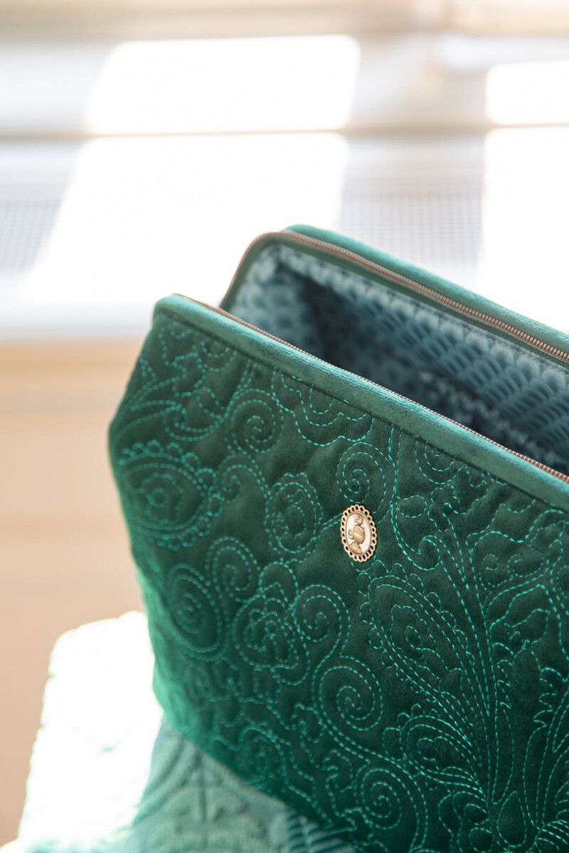 Pip Studio Cosmetic Purse Extra Large Velvet Quiltey Days | Green