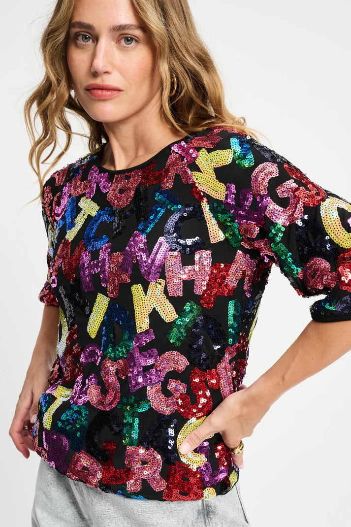 Pom Amsterdam Sequin Top Splashing Letters | Black
